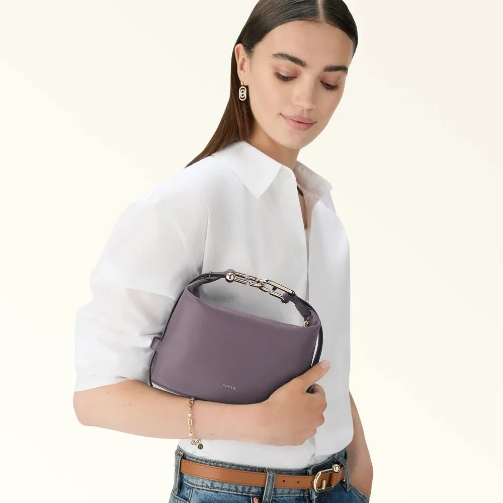 Furla Nuvola Mini Aura Lavender Leather Hobo Shoulder Bag
